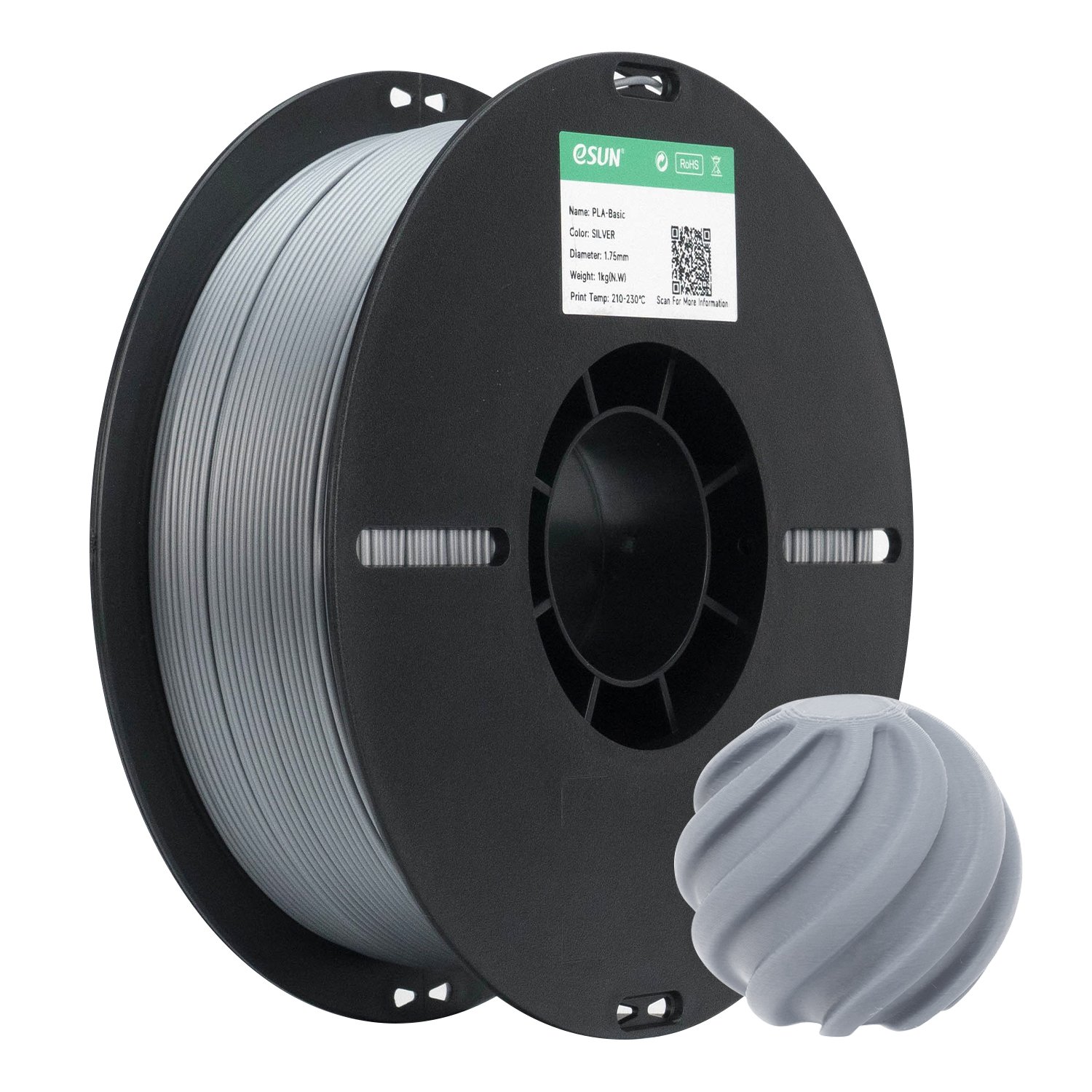 Filamento 3d eSun PLA Basic Prata 1kg